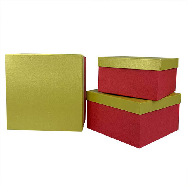 Набор коробок Квадрат 3 шт. 19,5*19,5*11 см. Красный/золото  Пин75КЗ