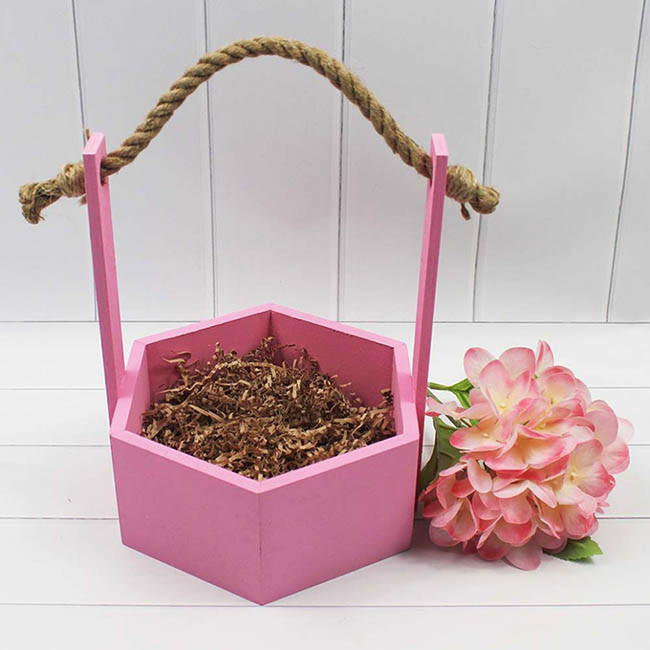 Ящик деревянный для цветов с канатом 20*18*23 см. Розовый  ТО-1117760/02