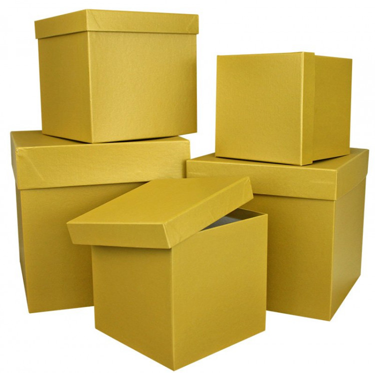 Набор коробок Куб 5 шт. 21*21*21 см. Золото  Пин02-Зол