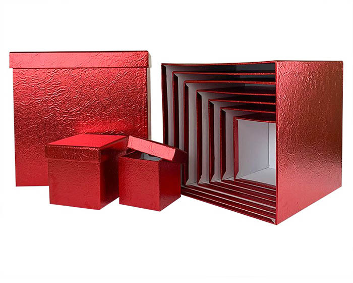 Набор коробок Куб 10 шт. 26,5*26,5*26,5 см. Металл красный  SY601-A33G007