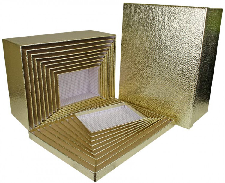 Набор коробок Прямоугольник 10 шт. 37*29*16 см. Тисненый золотой  SY605-GOLD